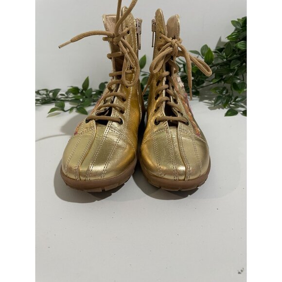 Gold Leather Embroidered Lace-Up Boots Made In Italy By Y. Iacovelli Size 28 Kid - Picture 8 of 13